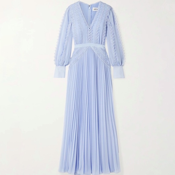 Self-Portrait Dresses & Skirts - Sky blue plissé chiffon gown